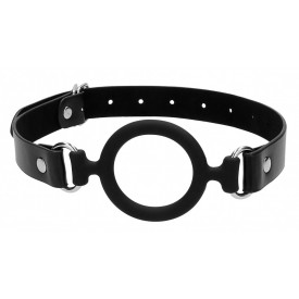 Черный кляп-кольцо с кожаными ремешками Silicone Ring Gag with Leather Straps